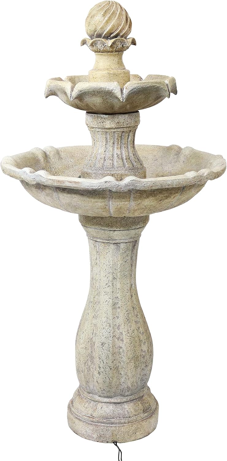 Sunnydaze 45-Inch 2-Tier Arcade Outdoor Solar Water Fountain - Outdoor Water Feature with LED Light for Garden, Patio, Yard or Balcony - Earth