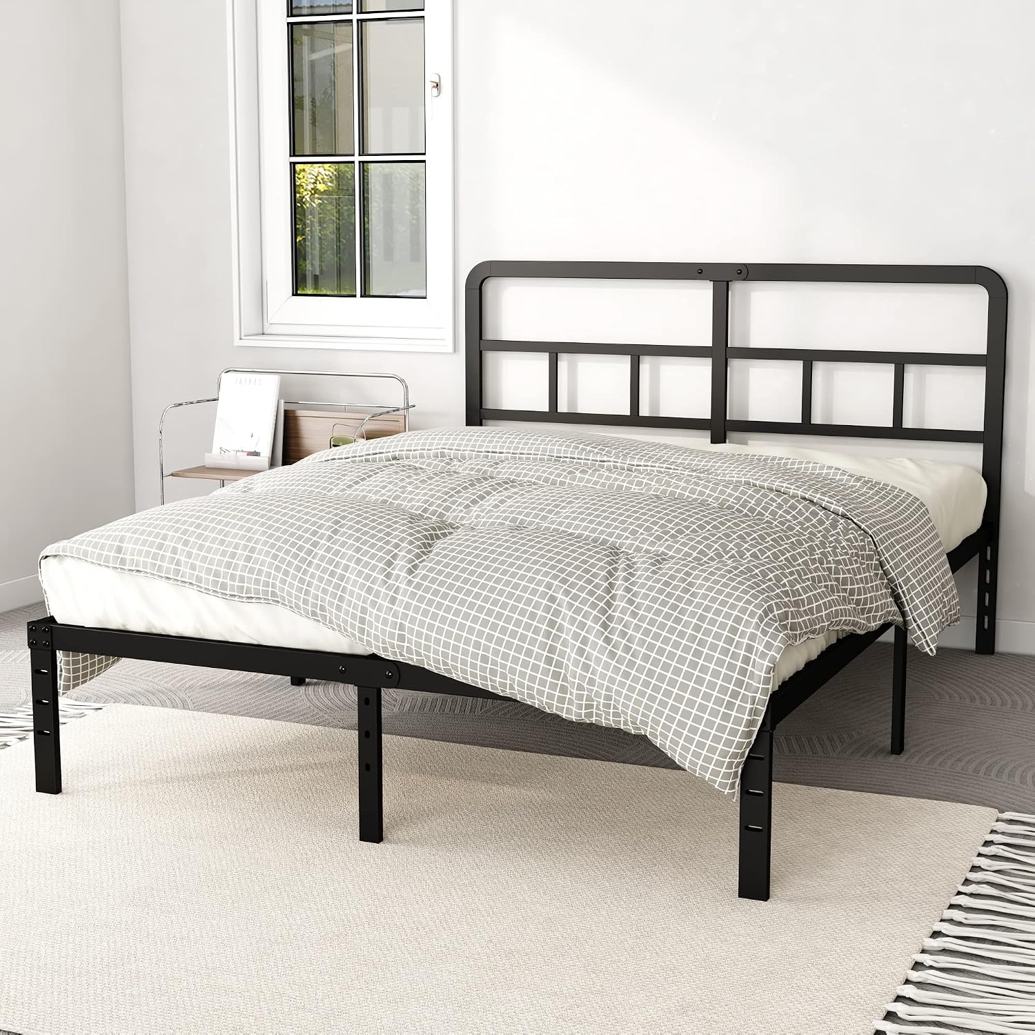 DiaOutro 14 Inch Full Size Bed Frame with Headboard No Box Spring Needed, Heavy Duty Metal Platform with Steel Slat, Mattress Foundation, Easy Assembly, Noise Free, Black