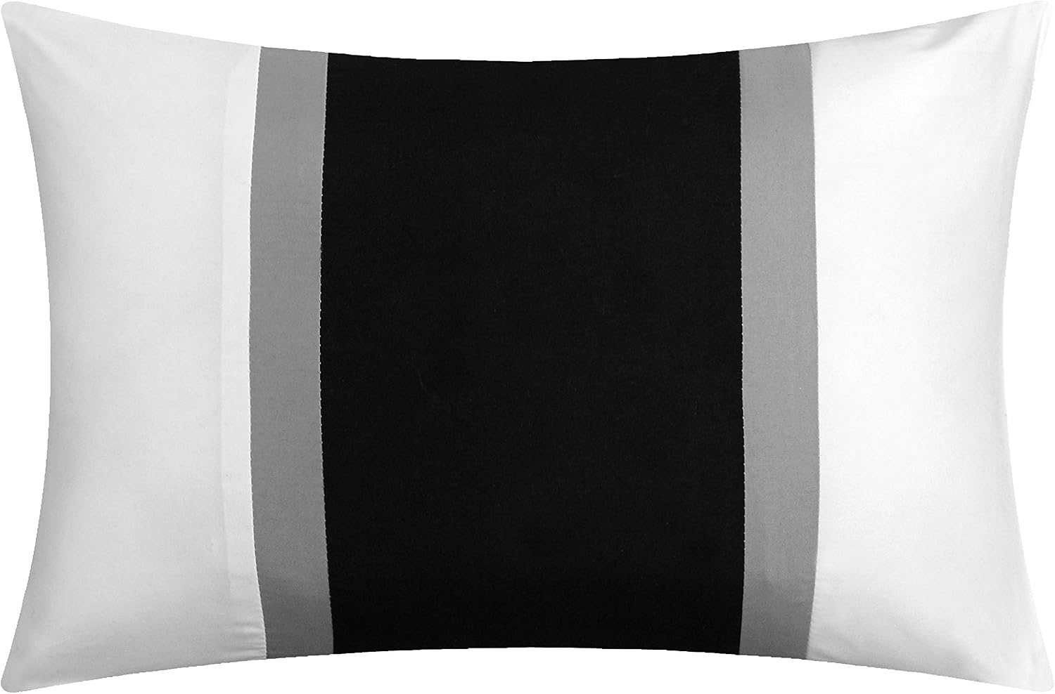 Chic Home Clayton 10 Piece Comforter Set Pintuck Pieced Block Embroidery Bed in a Bag with Sheet Set, King Black White