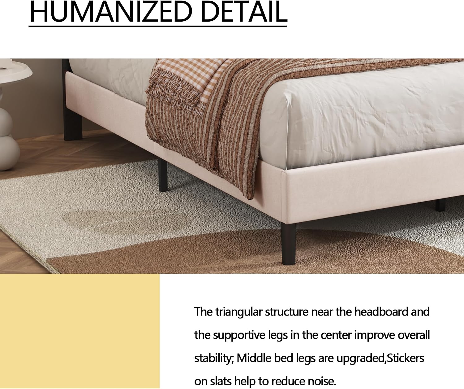 alazyhome Queen Size Beige Modern Upholstered Platform Bed Frame with Button Tufting Headboard Solid Wood Slats Support No Box Spring Needed Easy Assembly
