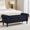 Storage Bench for Bedroom, 51' Upholstered End of Bed Bench, Velvet Queen Size Benches with Rolled Arms, Tufted Button Storage Long Ottoman, Living Room, Entryway, Black