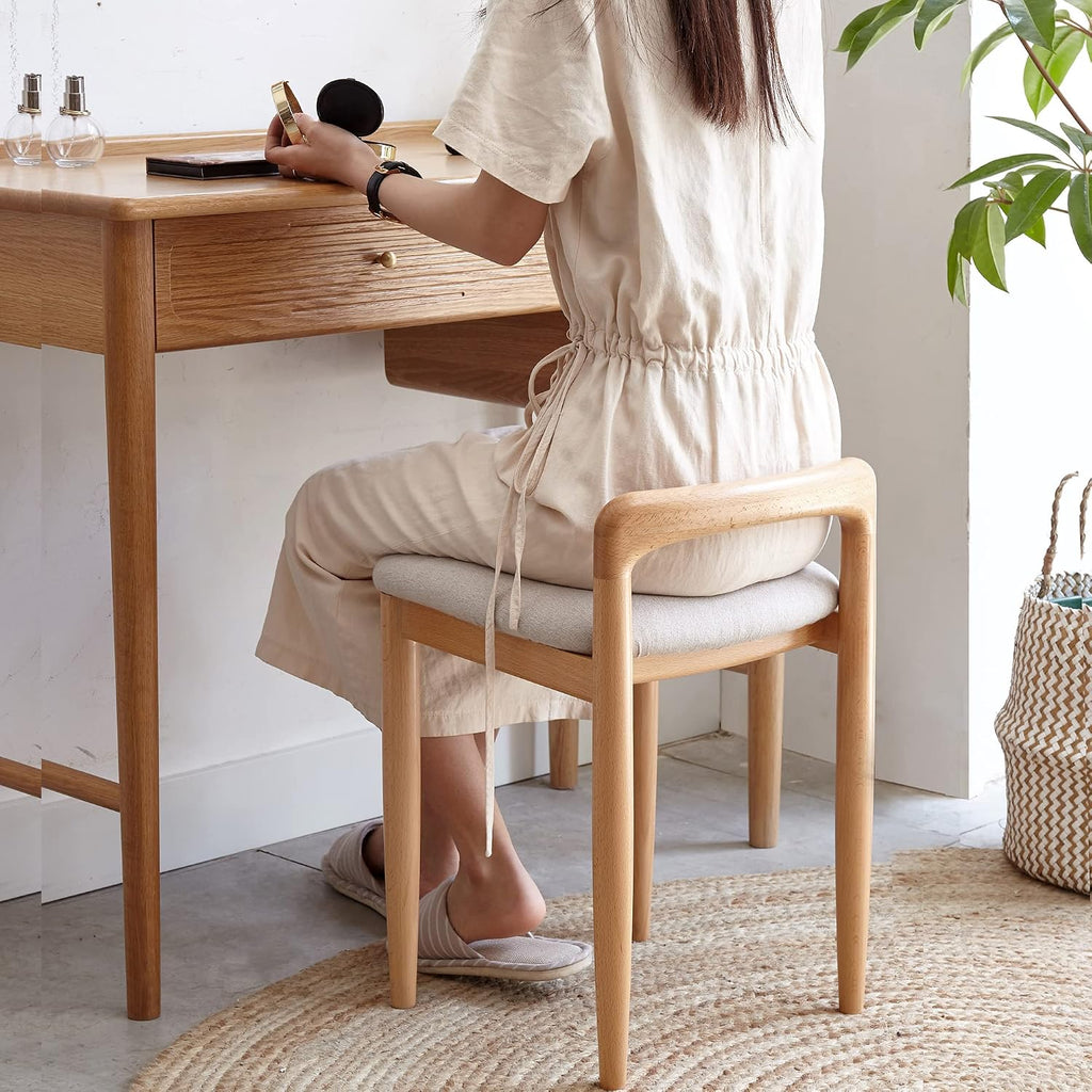 Natural Wood Stool Vanity Bench Square Vanity Chair with Cushioned Seat, Sofa Stool Makup Stool Rest Stool Piano Bench for Clothes Shop,Living Room, Porch, Fitting Room Bedroom, Brown