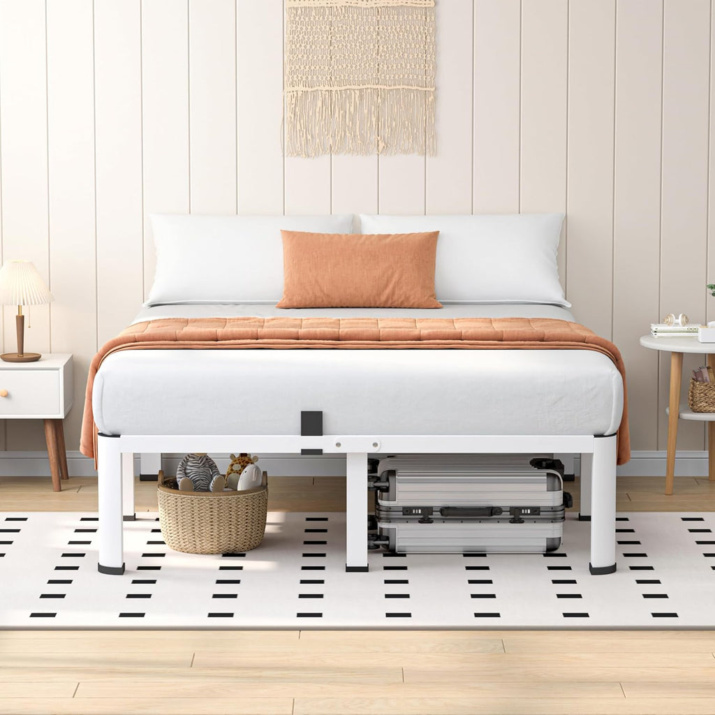 VIPSHOW 18 Inch White King Heavy Duty 3500 lbs Bed Frame with Round-Corner Legs & Anti-Squeak Design – Quick Assembly Metal Platform, No Box Spring Needed