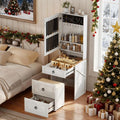 Makeup Vanity Desk with Mirror and Lights,Small Vanity Desk Set with Charging Station & Glass Top,Compact Dressing Table with Jewelry Cabinet & Storage Wheel Stool for Bedroom, White