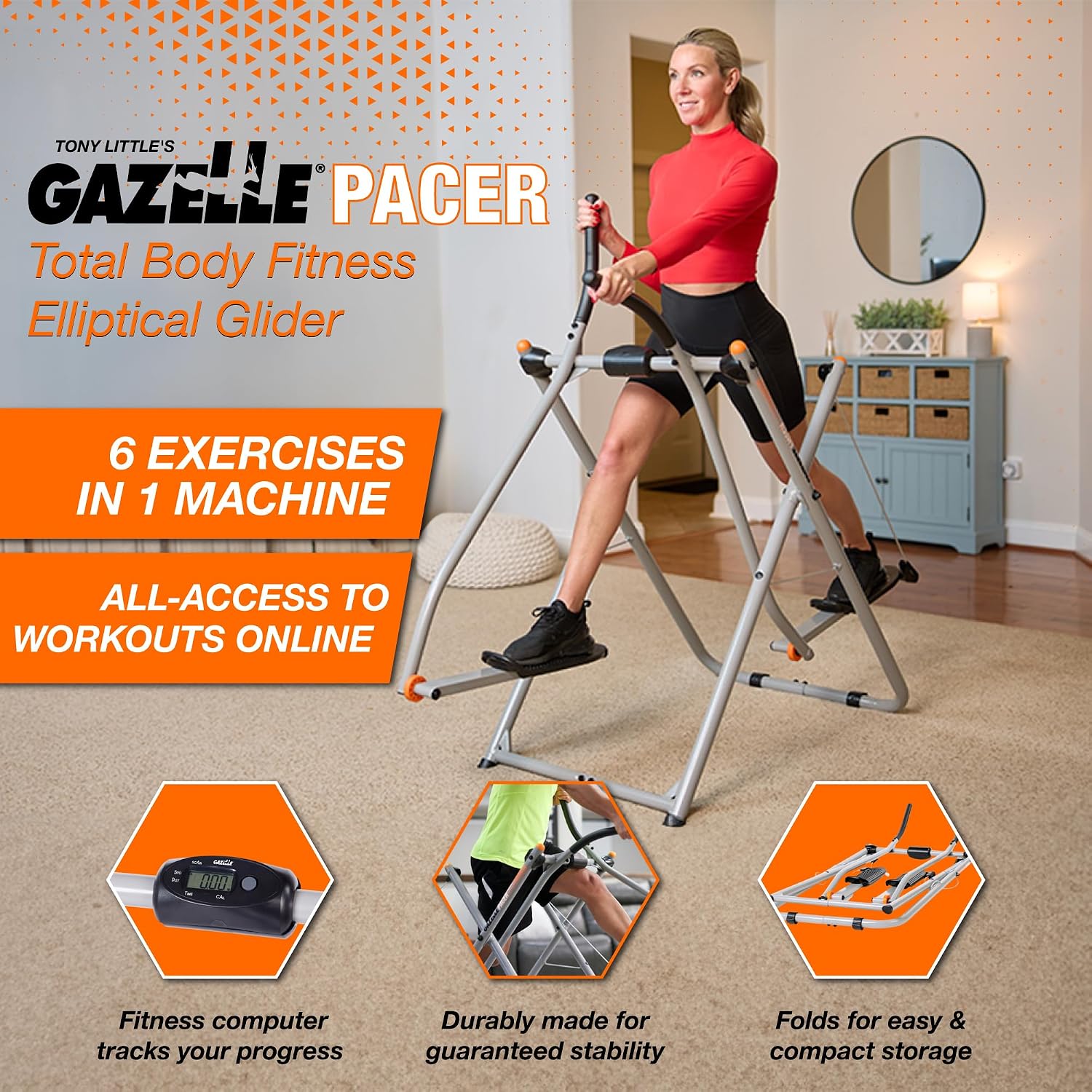 Gazelle Glider Elliptical Hybrid Exercise Machine Plate for Home Gym, Pacer or Sprinter Model - Low-Impact Cardio & Strength Training