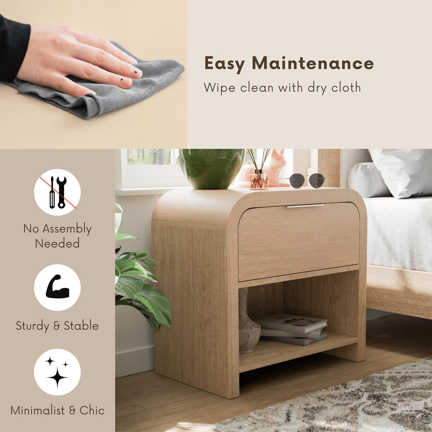 Furniture of America Verena Boho Solid Wood 3-Piece Queen Panel Bedroom Set with Channel Padded Headboard, Metal Side Glide and Finger Pulls, Box Spring Needed, Natural