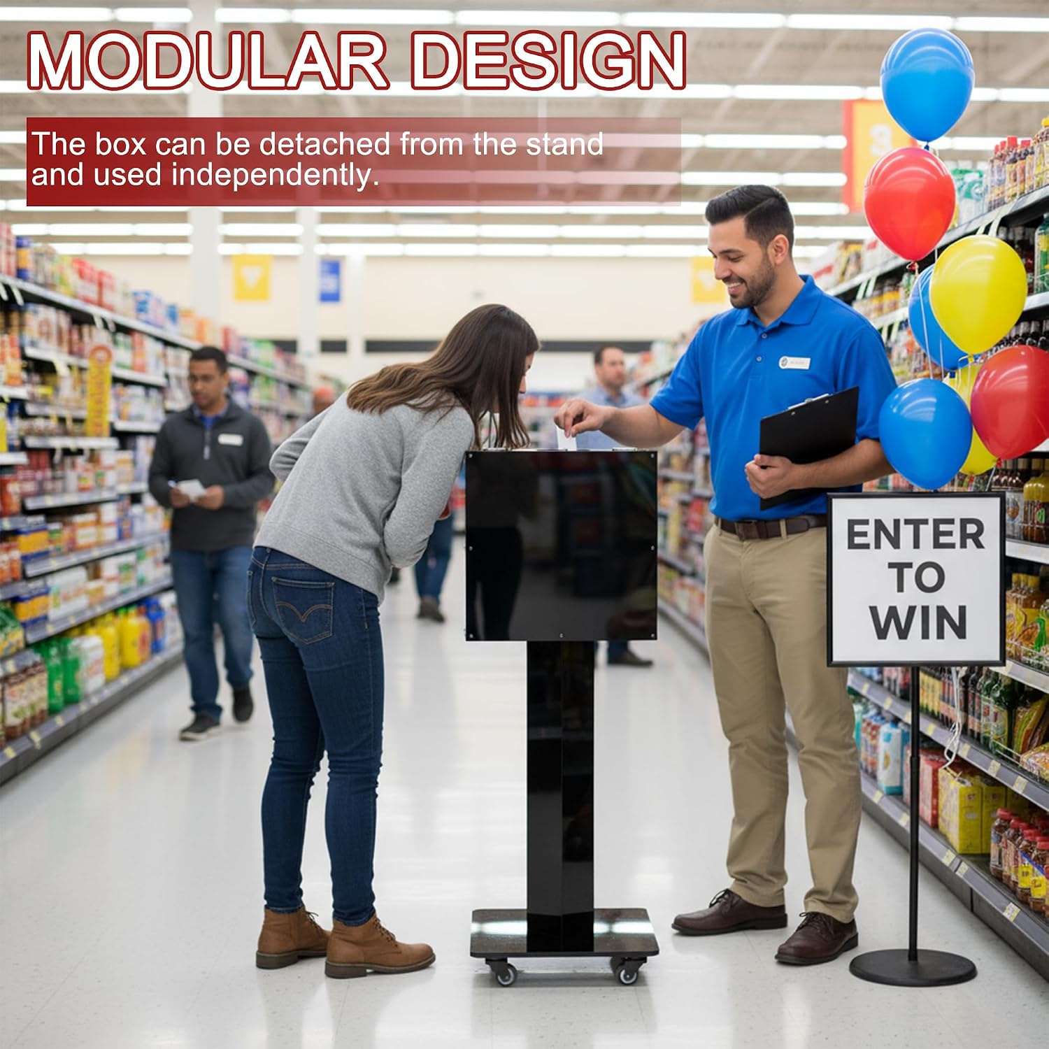 Extra Large Acrylic Raffle Box with Mobile Base & Locking Casters, 39.6' Tall, 13.8' Cube, Thickened Ticket Box with Lock for Lottery Games, Bingo, Raffle Balls