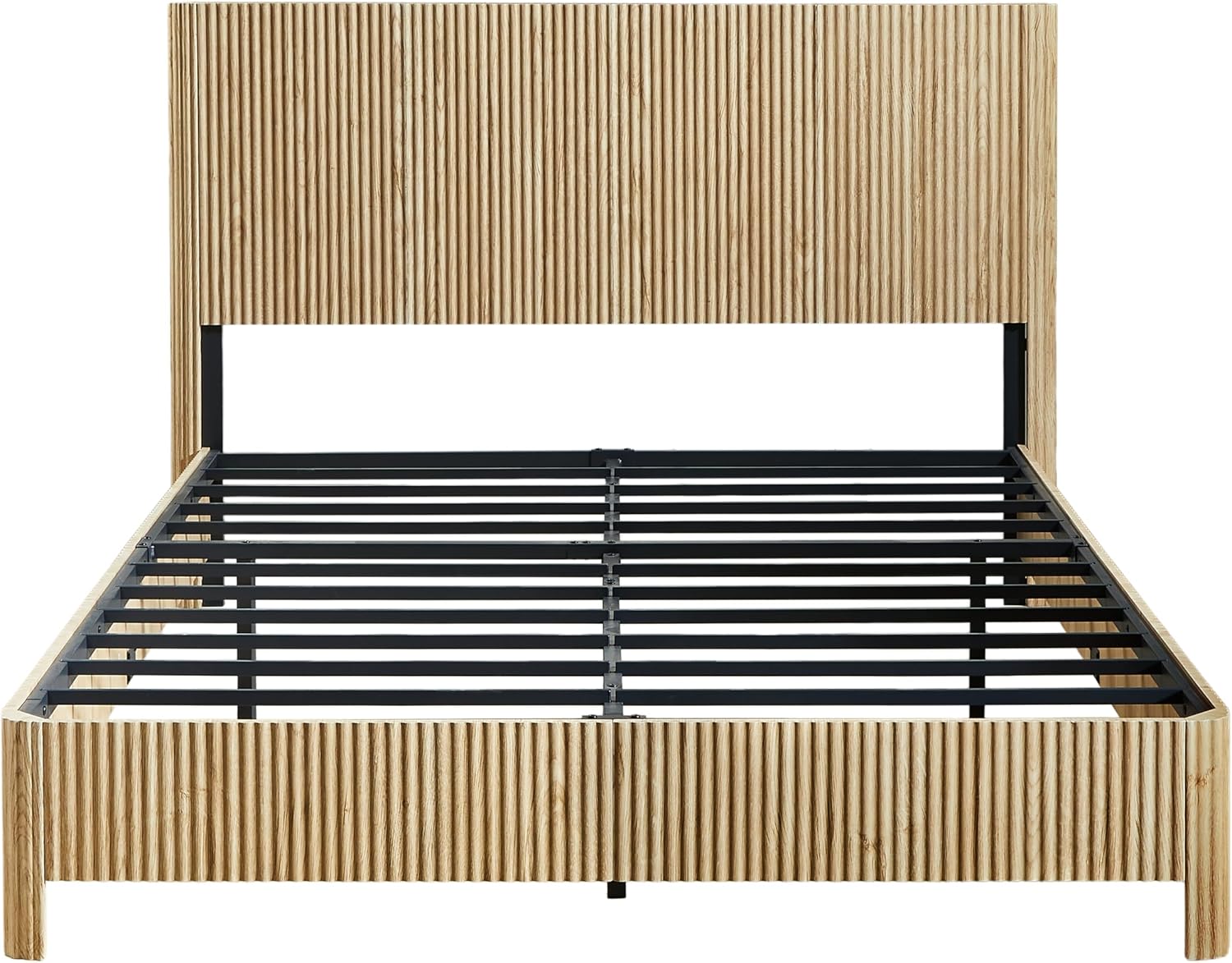 Queen Size Wood Bed Frame with Headboard, Modern Retro Oak Platform Beds Frames, Mid Century Rustic Wooden Bedroom Floor-BedFrame, No Box Spring Needed, Easy Assembly (Oak, Queen, Metal Base)