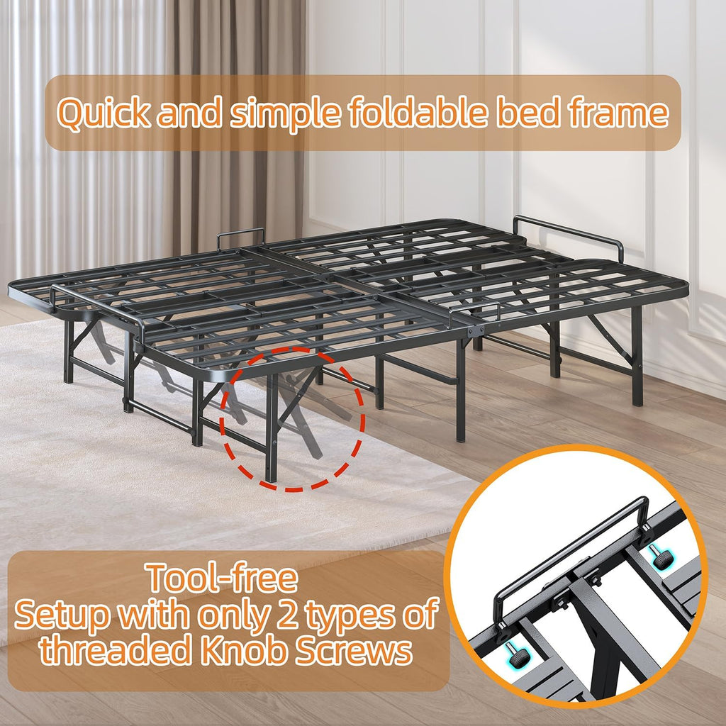 Heavy Duty King Size Bed Frame, 14 Inch Foldable Metal Bed Frame, King Platform Bed, Sturdy Mattress Foundation, Easy Assembly, No Box Spring Needed for King Size Mattress, Black