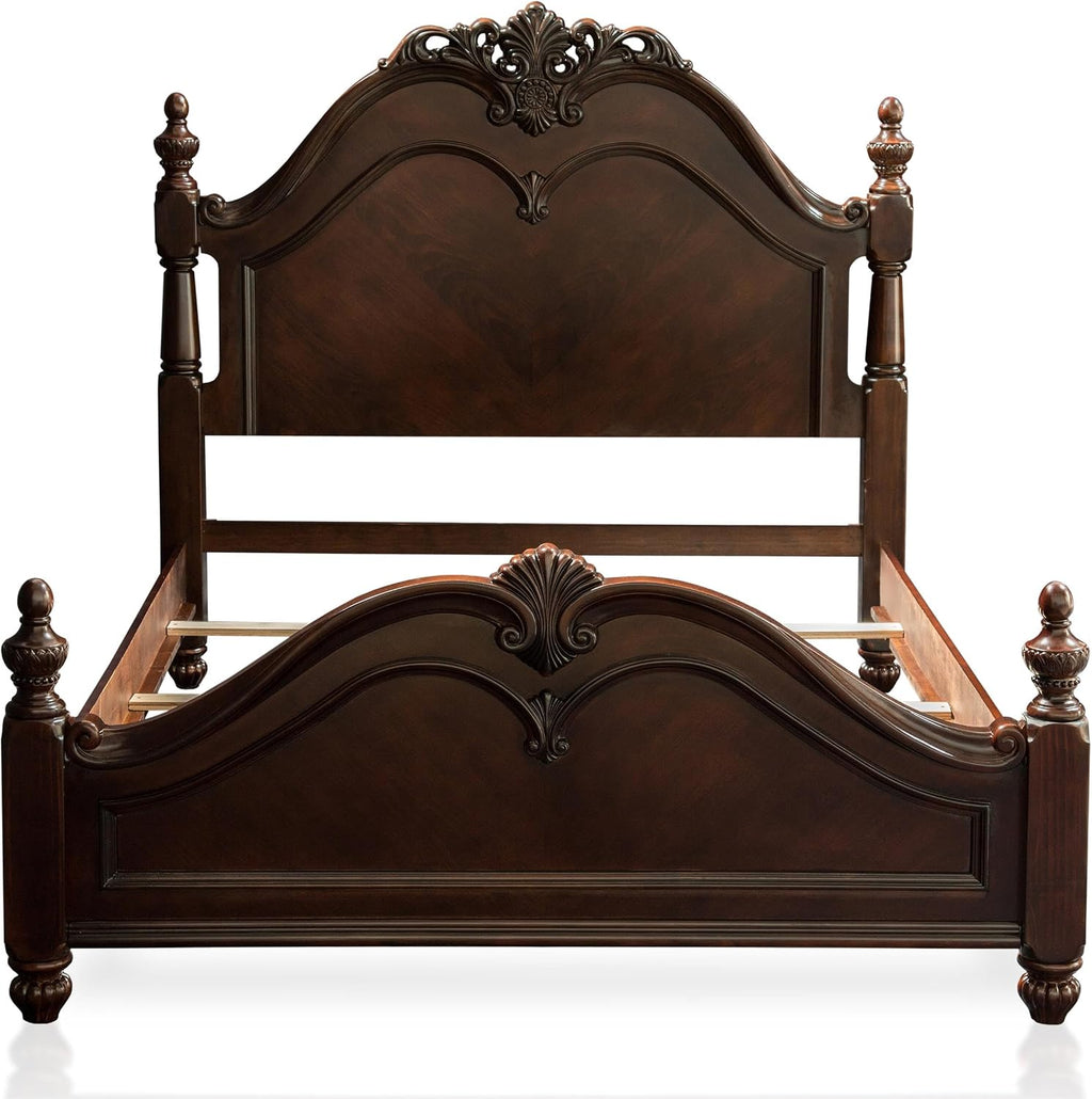 Furniture of America FOA Ruben 2pc Cherry Solid Wood Panel Bedroom Set - Cal King + Nightstand