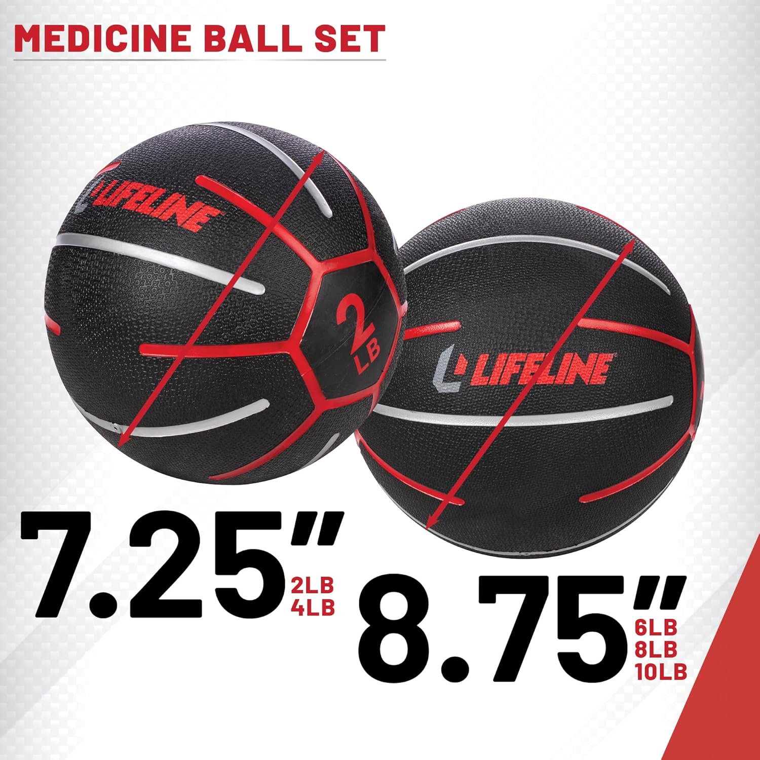 Lifeline Fitness Medicine Ball Set - Total Body Strength and Stability Training - Non-Slip, Light Bounce - Textured Surface - Durable - Home Gym Exercise Equipment