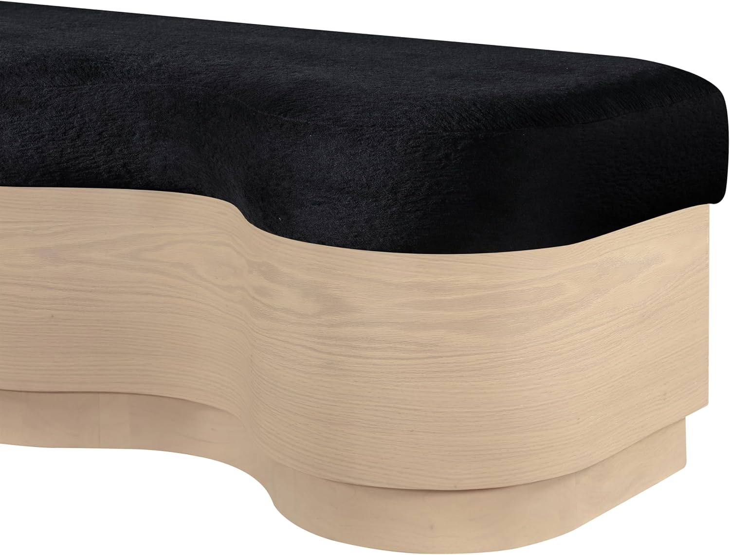 Meridian Furniture 22080Black Savoy Collection Art Deco Bench with Soft Black Velour Fur Fabric, Rich Natural Finish, Mix of Solid Wood & MDF, 60' W x 18.5' D x 18.5' H, Black