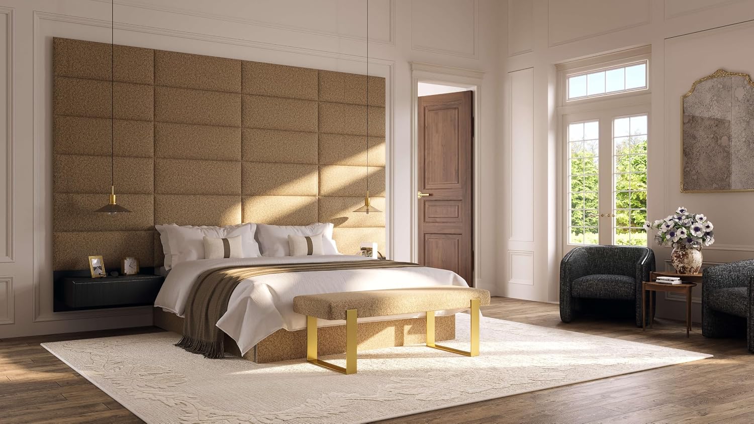 Vänt Upholstered Wall Panels - Queen/Full Size Wall Mounted Velvet Headboards - Velvet Black - Set of 4 Panels (Each Individual Panel 30'x11.5')