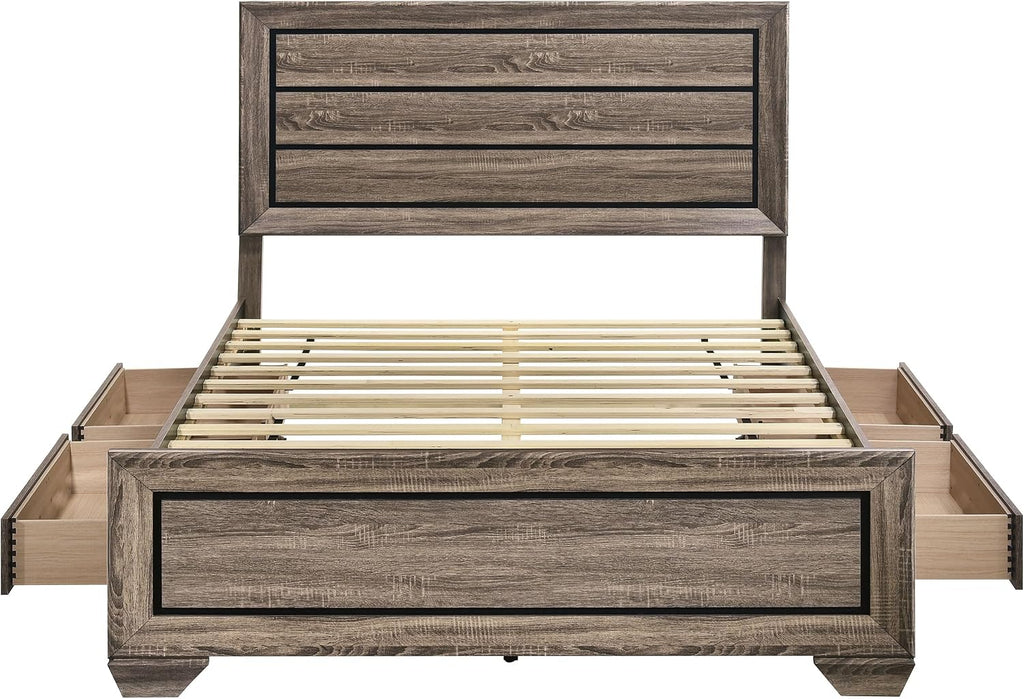 Coaster Home Furnishings Kauffman Transitional Wood Queen Size Storage Panel Bed Frame Platform Bed 54-inch Headboard Washed Taupe 204190Q