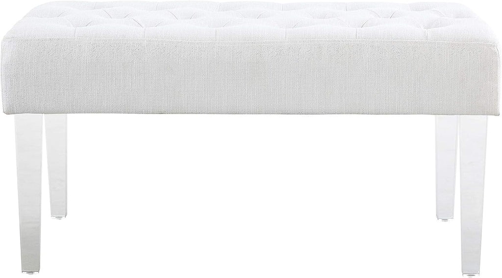 Linon Ella Glitz Acrylic Leg Bench, 35'Wx17'Dx18'H, White