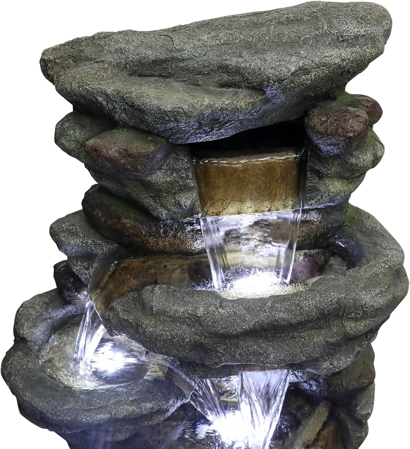 SunJet 51' High Multi-Tiers Cascading Rock Outdoor Water Fountain with LED Lights - Large Outdoor Resin Fountains and Waterfalls for Garden or Patio, Yard, Deck Decor, Featuring Natural Stone Look