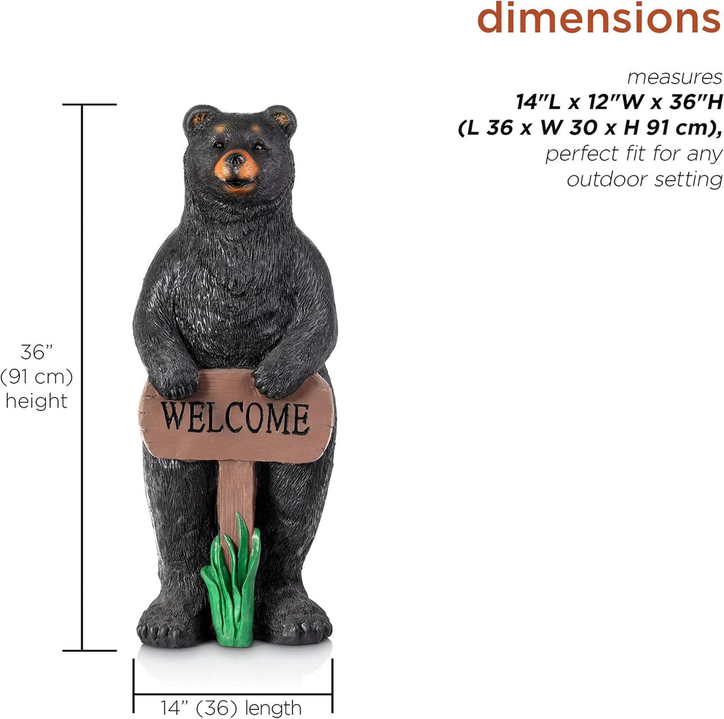 Alpine Corporation 36' Tall Outdoor Standing Black Bear with Welcome Sign Yard Statue Decoration