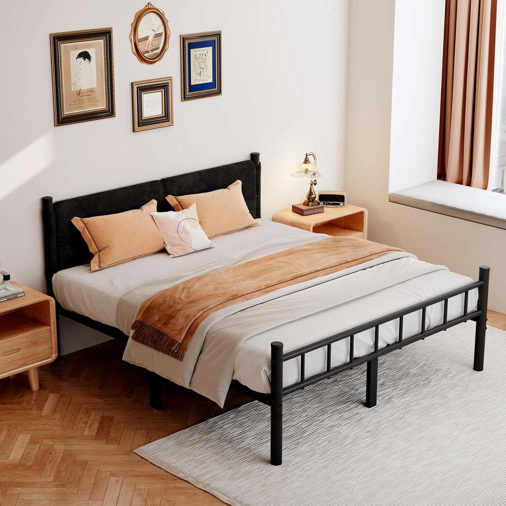 Metal Bed Frame,14Inch King Bed Frame with Headboard,Heavy Duty Sturdy Mattress Foundation,Easy Assembly,No Box Spring Needed,Black King Size