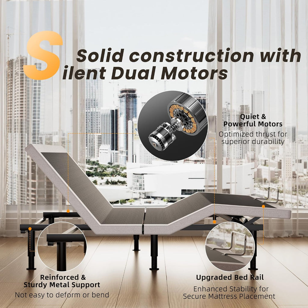 Adjustable Bed Frame King Size with Wireless Remote, USB, Head Foot Incline, Underbed Light, Zero Gravity, Heavy Duty Platform Bed Base