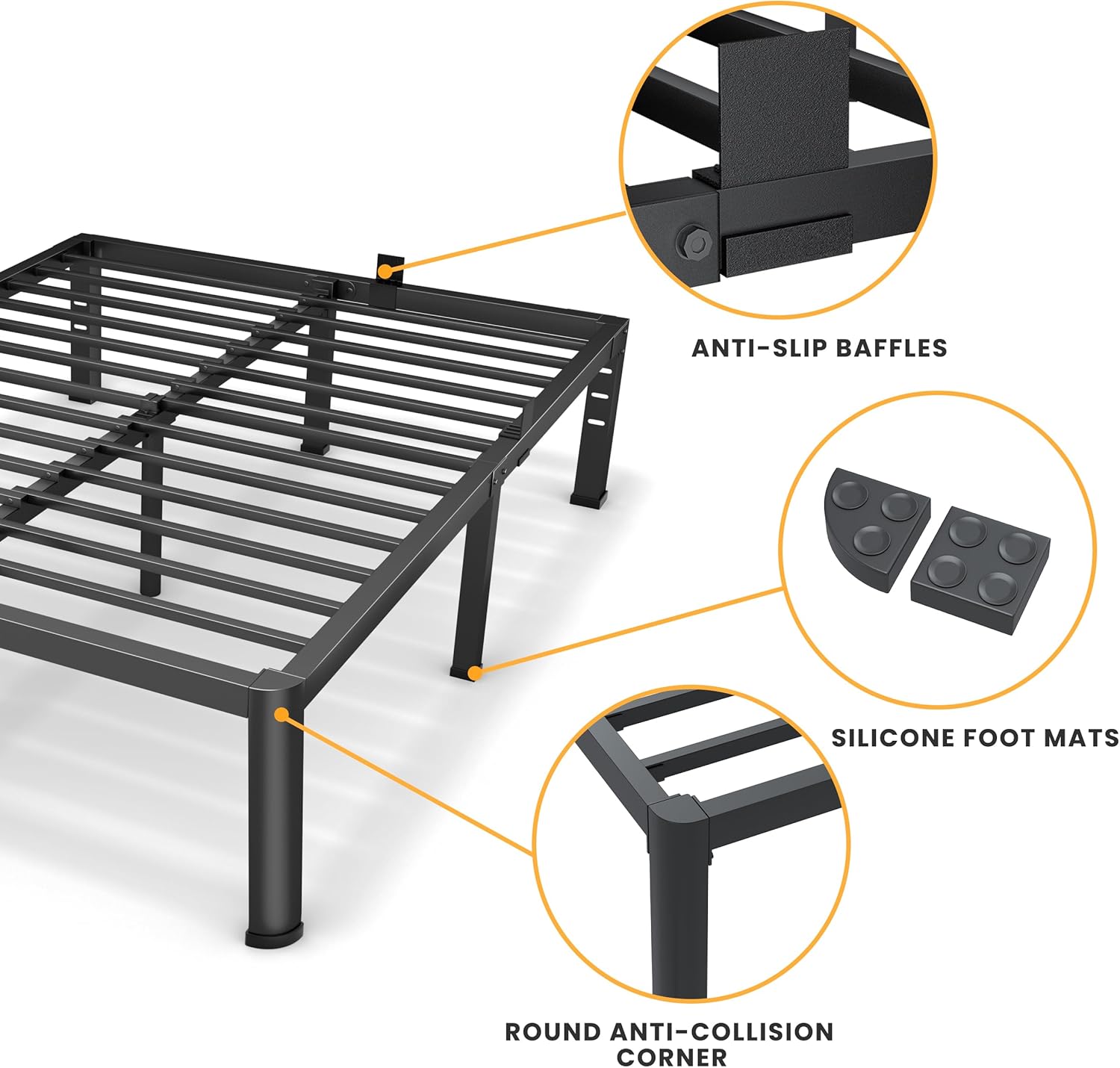 Superay 16 Inch King Size Metal Platform Bed Frame with Round Corners, Storage Space Under High Bed Frame-Heavy Duty Steel Slats Support, Noise Free - Easy Assembly - No Box Spring Needed