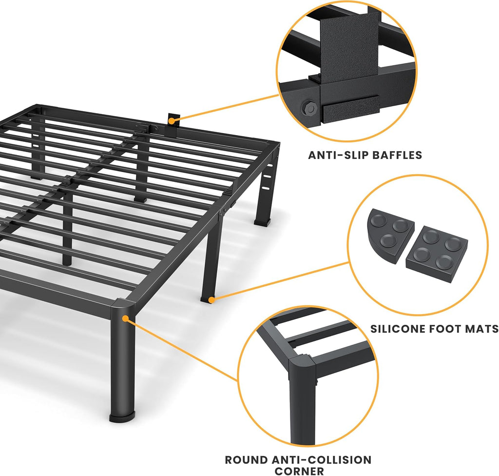 Superay 18 Inch California King Size Metal Platform Bed Frame with Round Corners, Storage Space Under High Bed Frame-Heavy Duty Steel Slats Support, Noise Free - Easy Assembly - No Box Spring Needed
