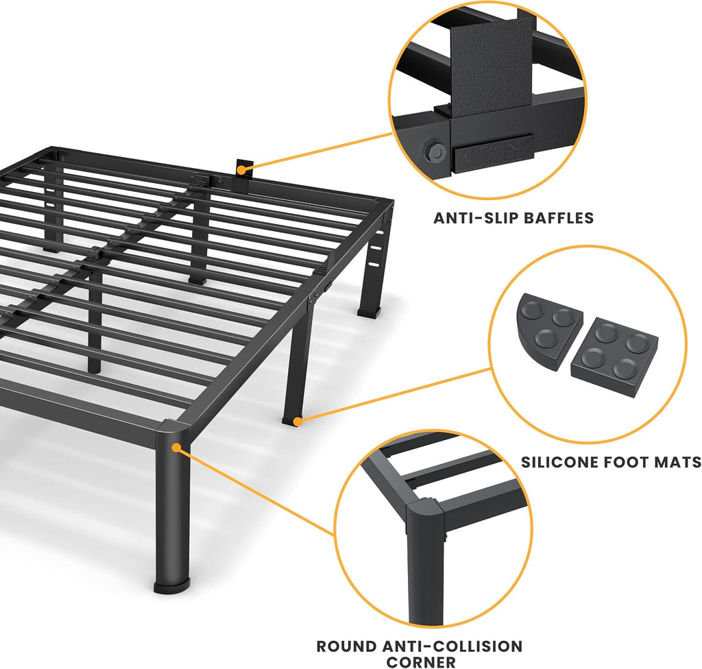 Superay 16 Inch Full Size Metal Platform Bed Frame with Round Corners, Storage Space Under High Bed Frame-Heavy Duty Steel Slats Support, Noise Free - Easy Assembly - No Box Spring Needed