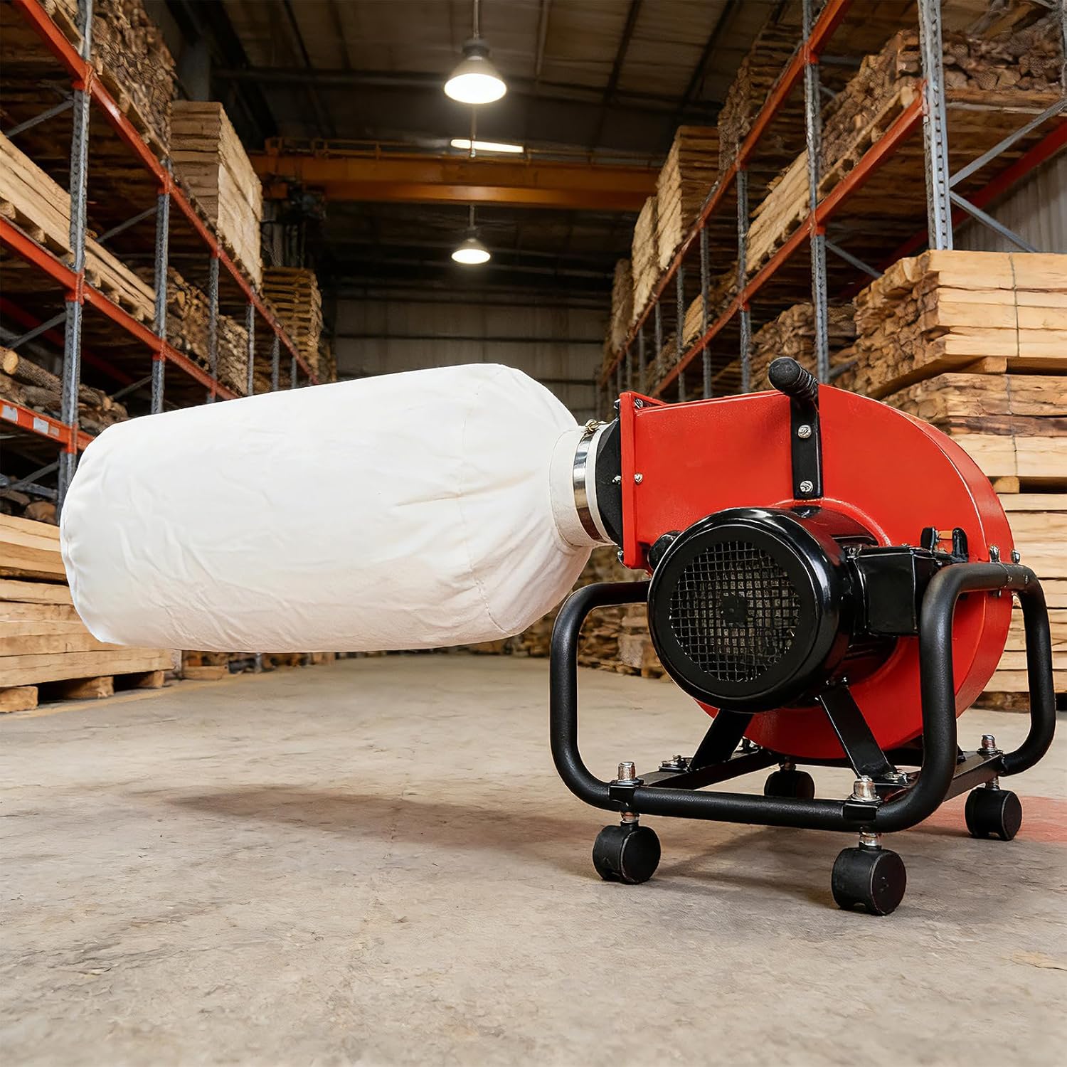 Horizontal Woodworking Dust Collector 750W (1HP) Electric Dust Extraction Machine with 15-Gallon Bag, Mobile Base, Wall Mount for Efficient Workshop and Garage Cleanup
