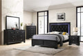 1pc King Size Bed Transitional Style Black Finish LED Light Fabric Upholstery Headboard Bedroom Wooden Furniture, HS-B4350