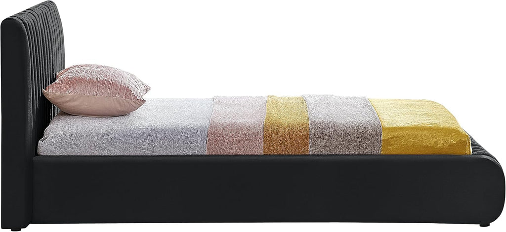 Meridian Furniture NicoBlack-T Nico Collection Modern | Contemporary Velvet Upholstered Twin Bed with Rich Black Velvet and Deep Channel Tufting, 53' W x 86' D x 38' H, Black, Twin