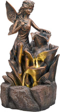 TERESA'S COLLECTIONS Water Fountain Outdoor Fairy Garden Statues with LED Lights and Pump, Large Floor Waterfall Backyard Water Fountains Porch Living Room Home Decor, Housewarming Gifts for Mom 19.3'