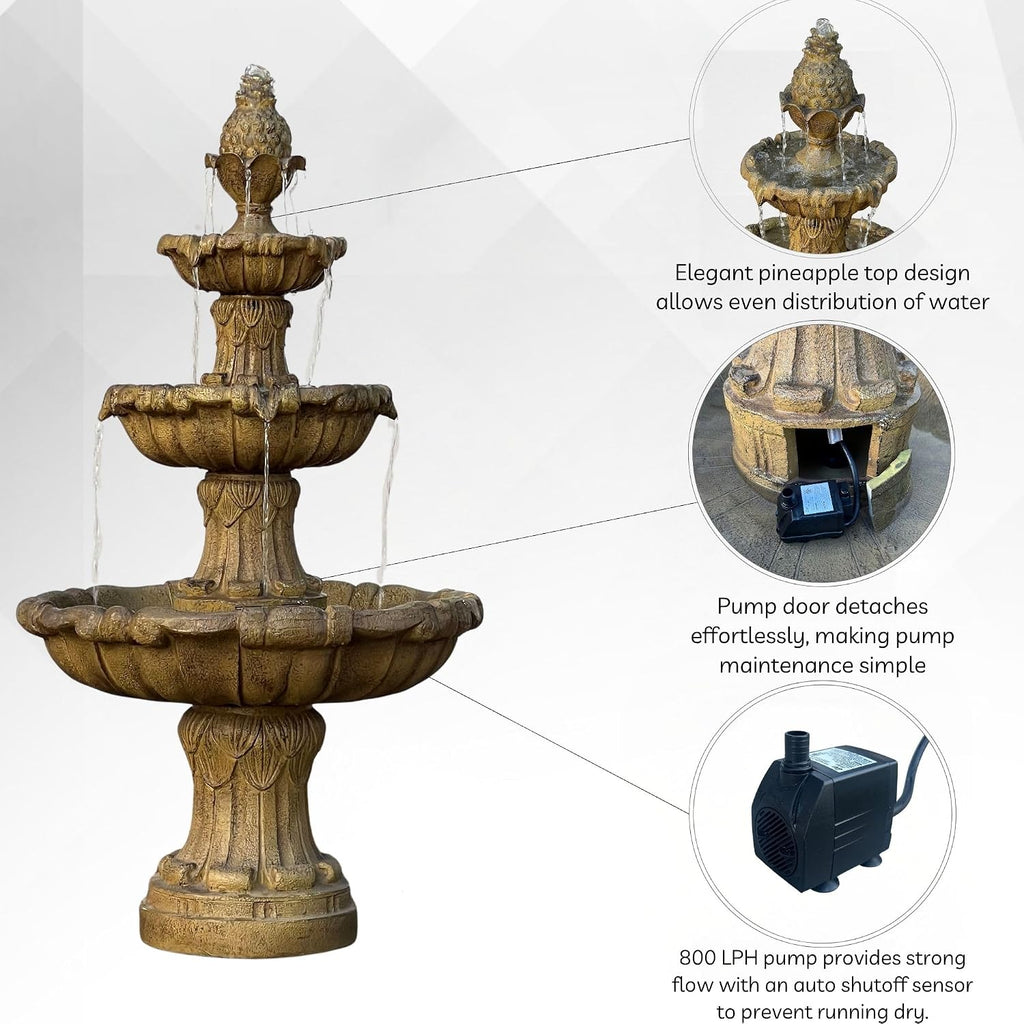 XBrand 58.3' 3-Tier Outdoor Freestanding Water Fountain - Classic Leaf Design, White Resin, Large Bird Bath with Pump - Ideal for Yard, Lawn and Garden, Porch Décor