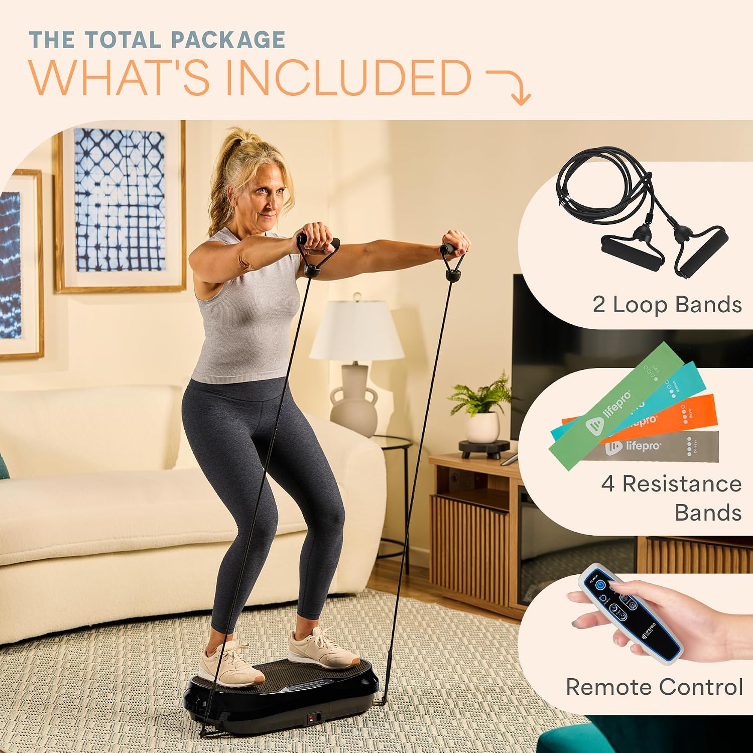 Lifepro Waver Mini Vibration Plate Exercise Machine with Remote & Bands — Compact Whole Body Vibrating Plate for Lymphatic Drainage & Muscle Toning — Shake Machine with 99 Speed Levels & 10 Presets