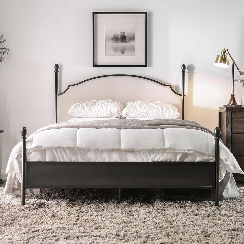 Furniture of America Freila Metal King Poster Panel Bed in Silver Gun Metal