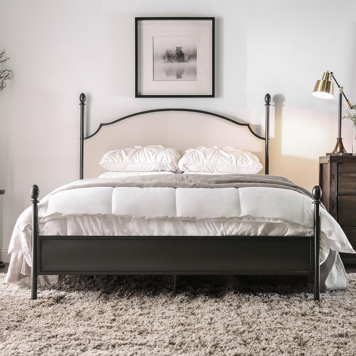 Furniture of America Freila Metal King Poster Panel Bed in Silver Gun Metal