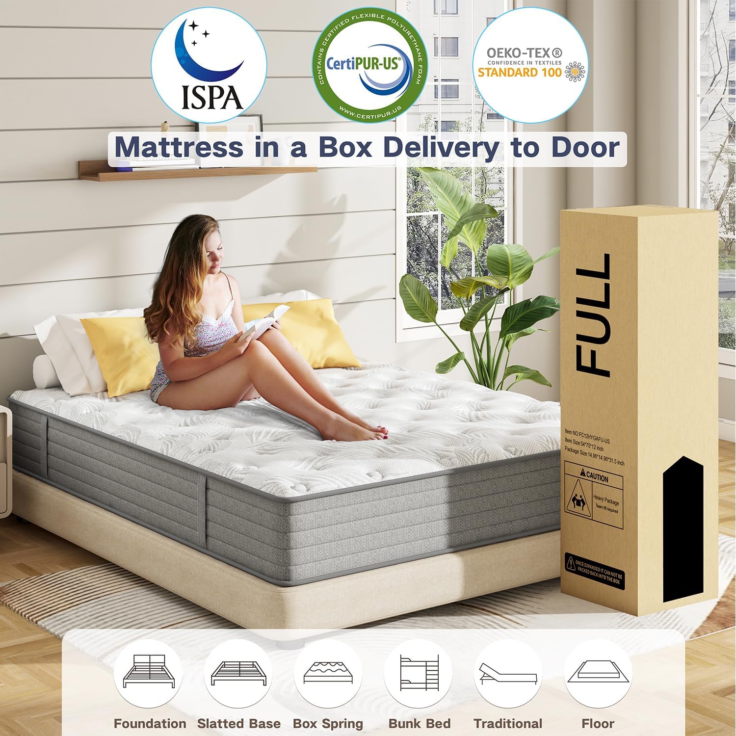 Full Mattress,12 Inch Superior Hybrid Mattress in a Box with Gel Memory Foam for Back & Lumbar Support,Individually Pocket Coils Innerspring for Motion Isolation & Pressure Relief,CertiPUR-US