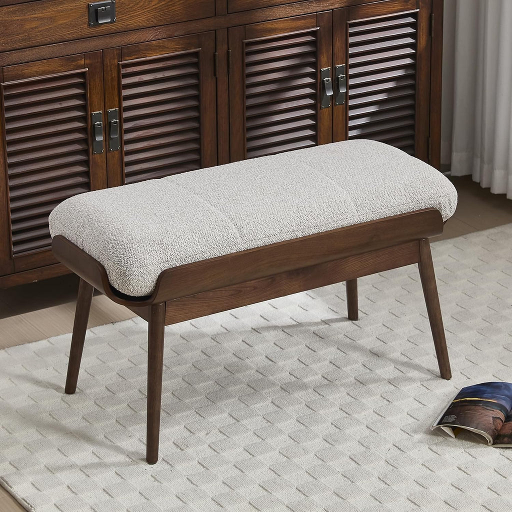 BFZ 37.4' Bedroom Bench End of Bed Bench, Dining Bench with Padded Seat and Walnut Wood Frame, Upholstered Fabric Window Ottoman Bench for Entryway Hallway, Living Room