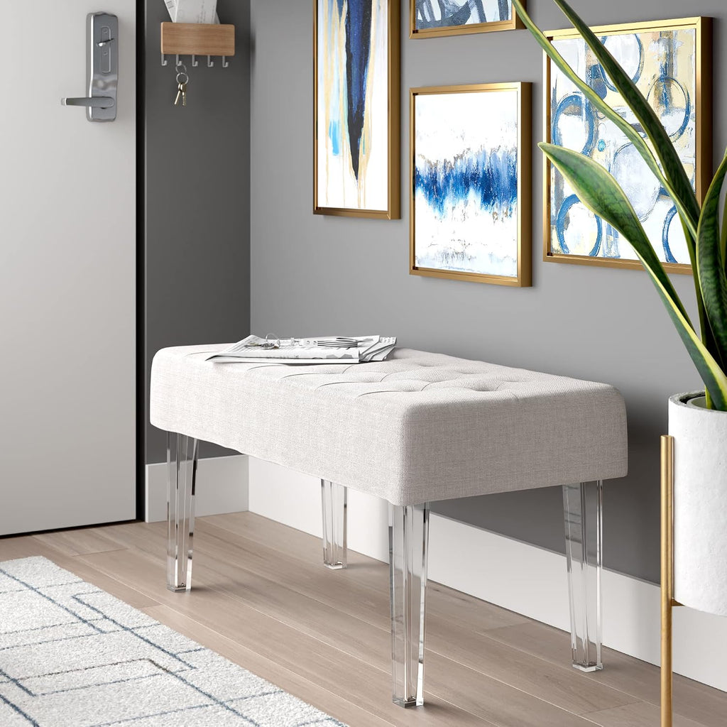 Linon Ella Glitz Acrylic Leg Bench, 35'Wx17'Dx18'H, White
