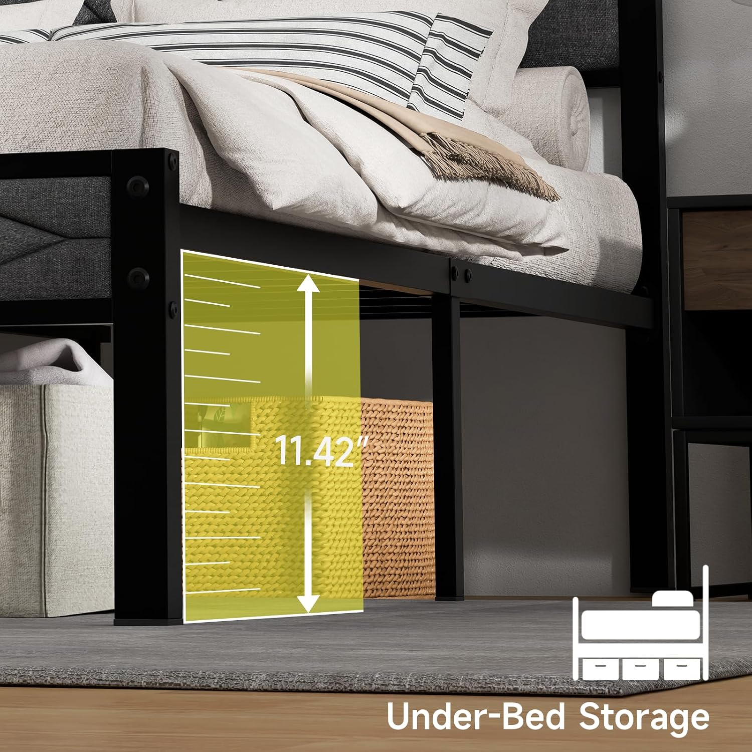 Z-hom King Size Bed Frame, King Bed Frame with Upholstered Headboard, Metal Platform Beds Solid and Stable, Grey, Noise Free, Easy Assembly, No Box Spring Needed