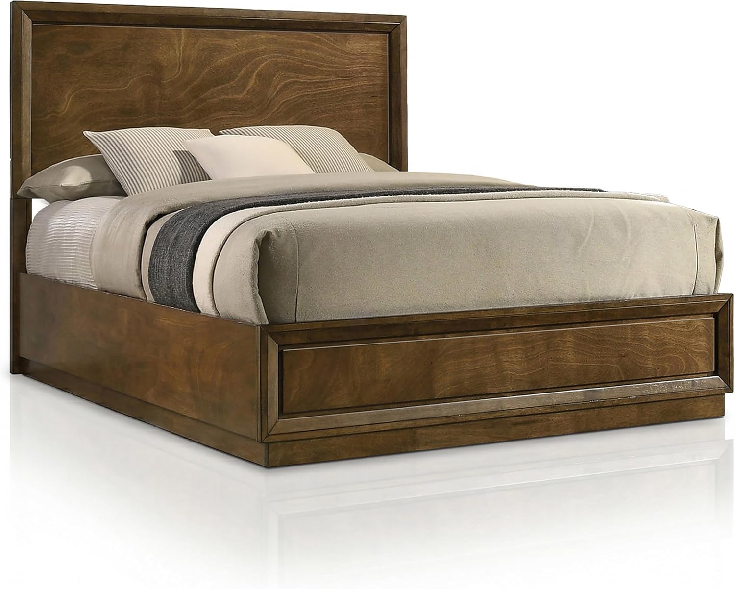 Furniture of America Extan Modern Solid Wood 3-Piece Bedroom Set with Beveled Corner, Metal Center Glide, Zinc Iron Bronze Knobs, Box Spring Needed, Twin, Walnut