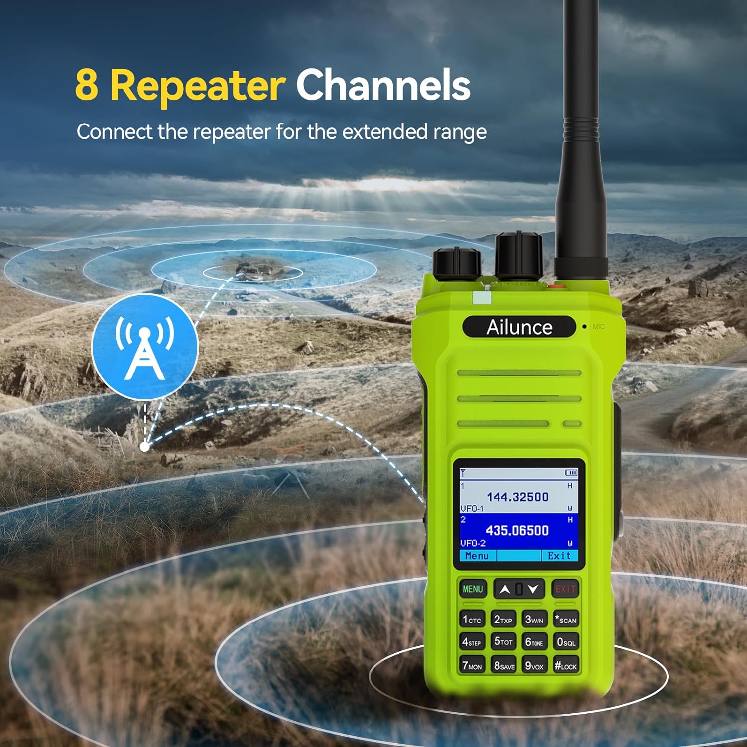 Retevis RA87 GMRS Mobile Radio, Base Station(1 Pack) with HA1G GMRS Radio Green(2 Pack), Speaker Microphone(2 Pack), 8 Repeater Channels, Dual Watch, Long Range Two Way Radio for Overlanding