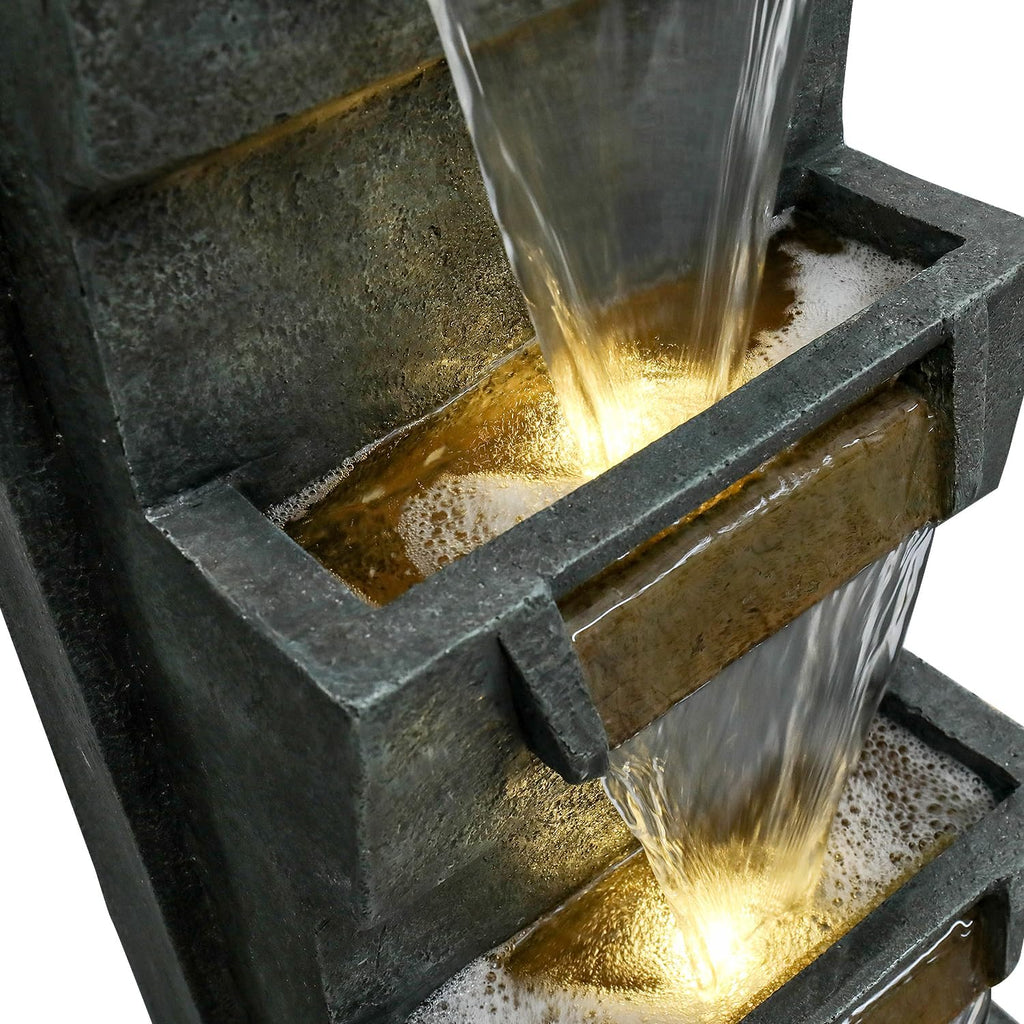 SunJet 39.3inches High Modern Water Fountain – 5-Tier Outdoor/Indoor Water Fountain with Soothing Water Sounds & Warm LED Light, Perfect for Garden, Patio, Home & Office