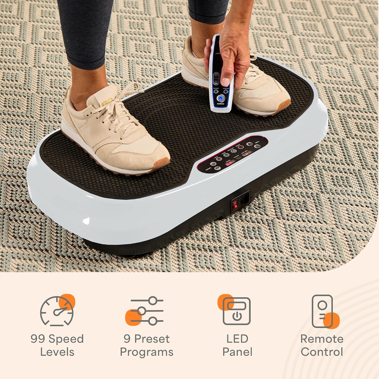 Lifepro Waver Mini Vibration Plate Exercise Machine with Remote & Bands — Compact Whole Body Vibrating Plate for Lymphatic Drainage & Muscle Toning — Shake Machine with 99 Speed Levels & 10 Presets