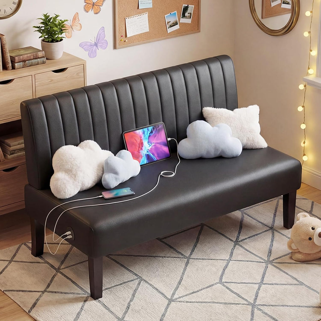 STHOUYN Mordern Armless Oversized Leather Accent Chair for Living Room, Decorative Slipper Chair for Bedroom, Corner Side Chair, Black Faux Leather (1, Black (Loveseat))
