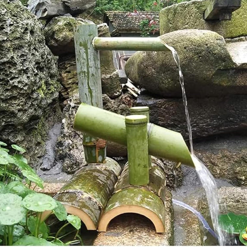 Solar Bamboo Fountain Kit, Handmade Freestanding Zen Water Feature, Feng Shui Circulation Fountain for Patio, Garden, Backyard, Lawn, Pond, Yard, Outdoor Landscape Decor