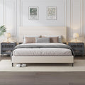 Furnihome Queen Bed Frame, Modern Upholstered Bed Frame with Adjustable Linen Headboard, Wooden Slats Support Platform Queen Size Bed Frames, No Box Spring Needed,Easy Assembly,Beige