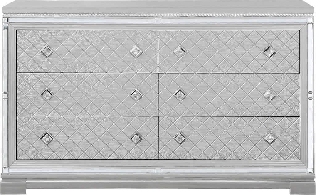 Coaster Home Furnishings Eleanor Modern Classic 4-Piece Bedroom Set Velvet Upholstered California King Size Panel Bed Frame 62-inch Headboard Metallic Mercury 223461KW-S4