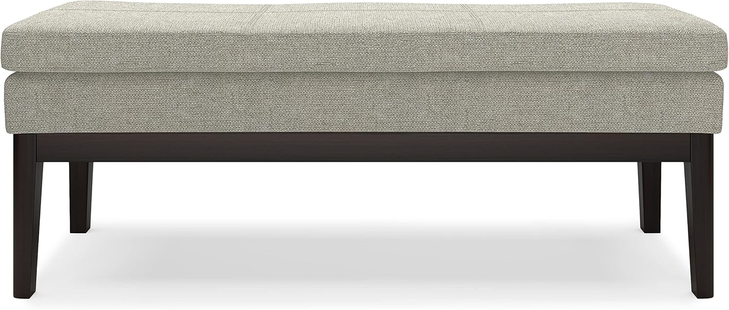 SIMPLIHOME Carlson Ottoman Bench - 45 inch Wide Upholstered Vegan Leather Rectangle Ottoman in Greige, Mid Century Modern Bench for Bedroom, Entryway or Living Room with Padded Seat
