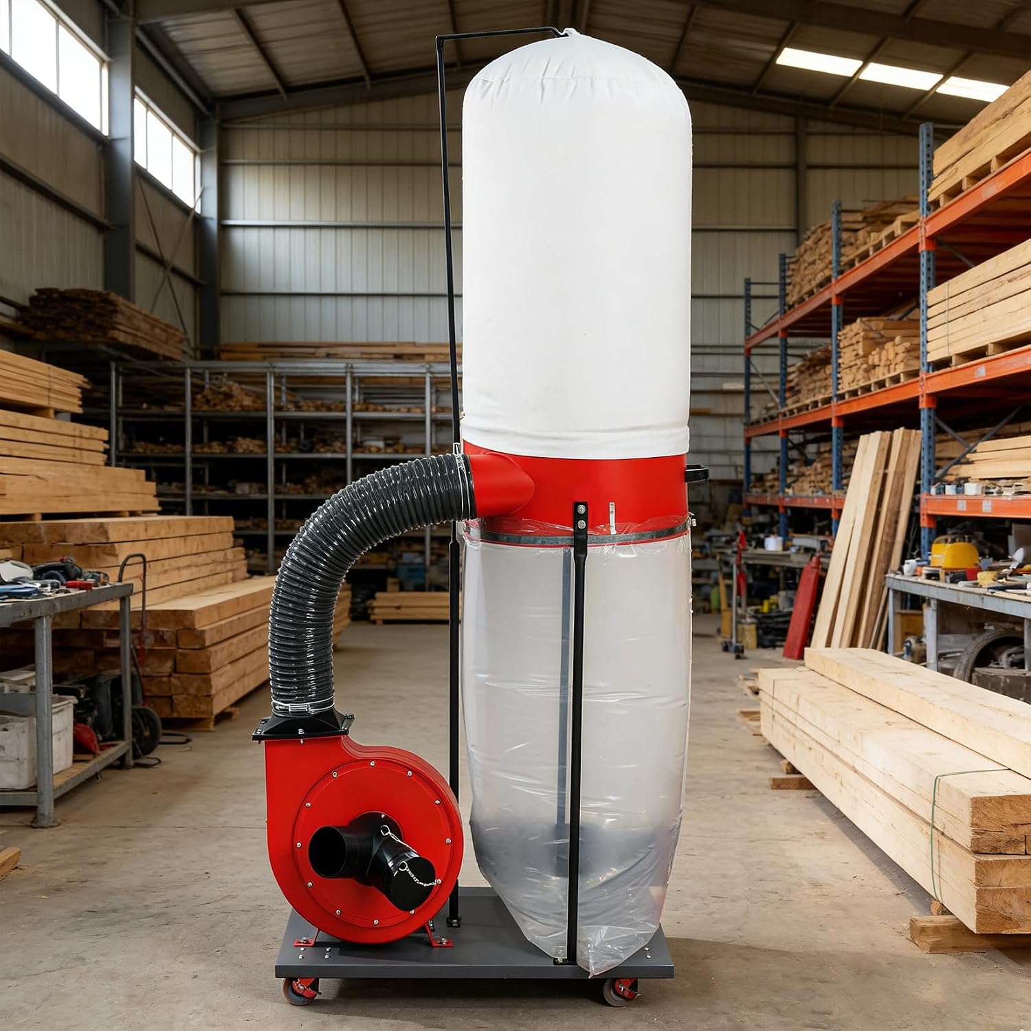 Heavy-Duty Vertical Woodworking Dust Collector 1500W (2HP) Electric Dust Extraction Machine with 15-Gallon Bag, Mobile Base, Wall Mount for Efficient Workshop and Garage Cleanup