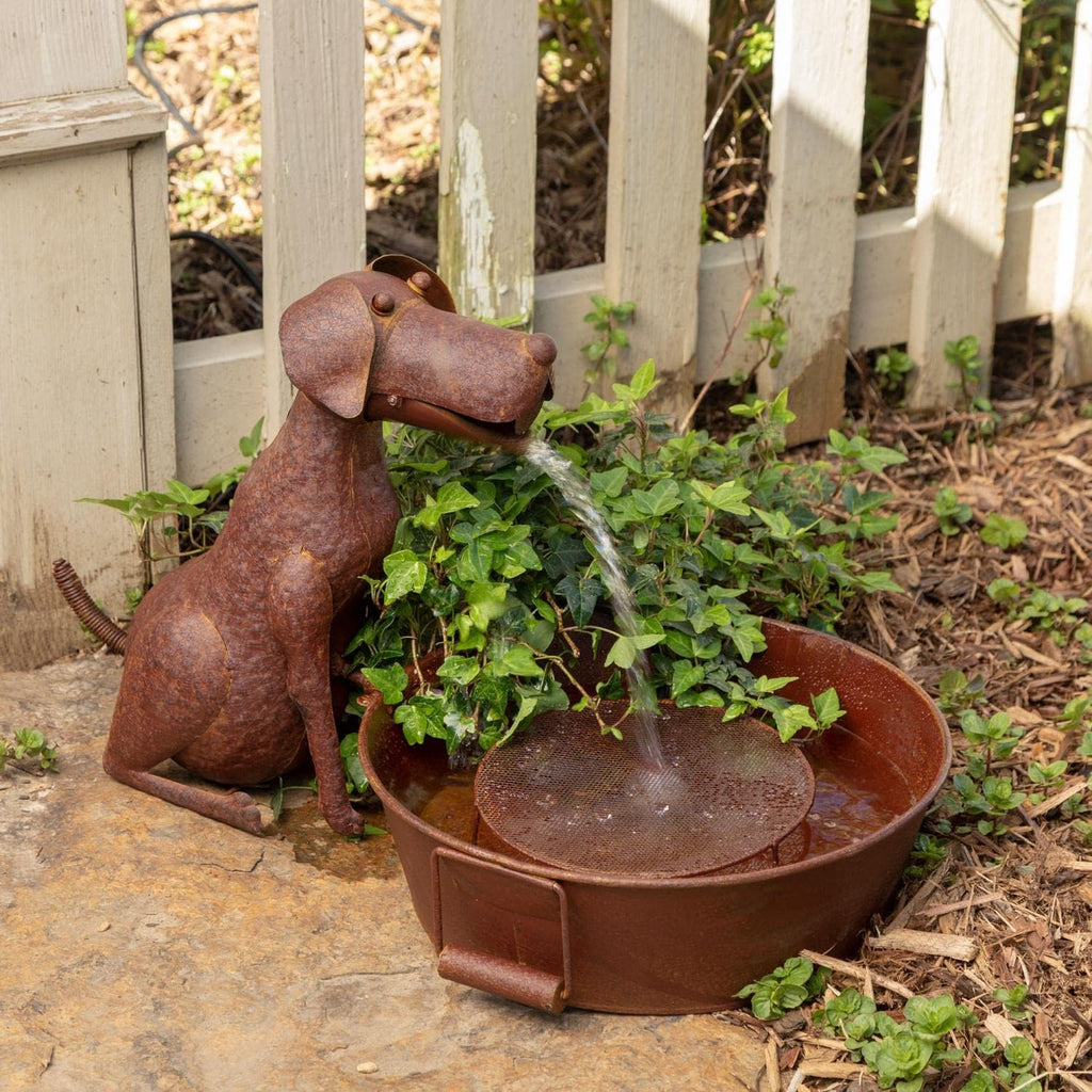 Park Hill Collection Best Friend Dog Fountain Spitter with Pump is Great Decor for Patio, Deck and Home, Folk Art Inspired Metalwork, 23x13x13.25 Inches
