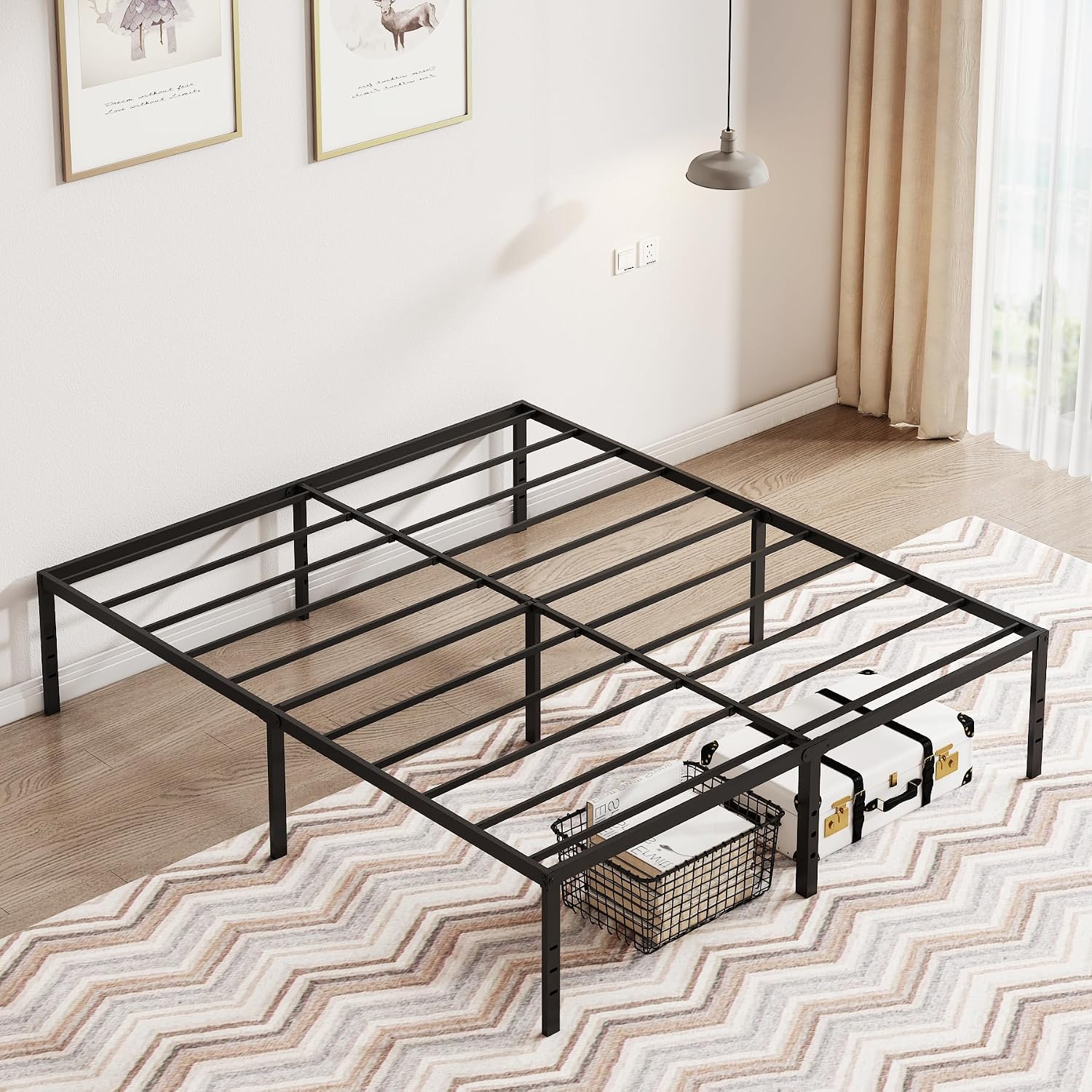King Size Bed Frame14 inch High Metal Platform Bed Frames Heavy Duty King Bed Frame, No Box Spring Needed, Sturdy Steel Slat Foundation, Under Bed Storage, Easy Assembly